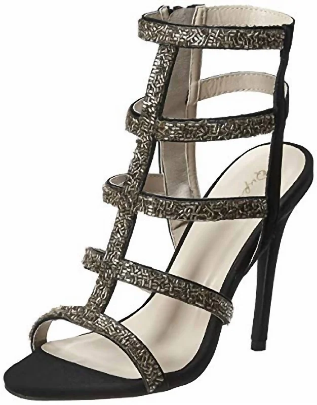 Versatile Heeled Sandals for Any Occasion---Lattice Heel In Black/gold