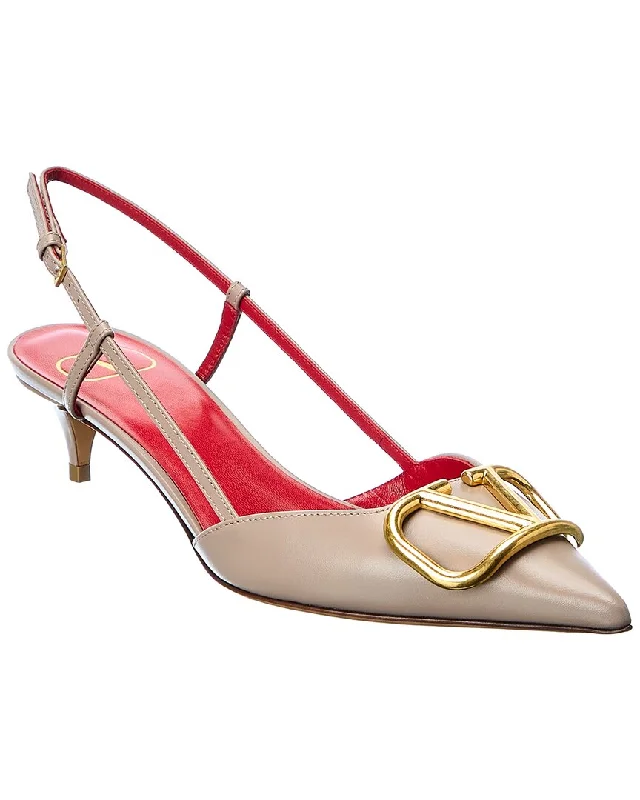 Fashionable Leather Slingback Pumps for Casual Wear--Valentino VLogo 40 Leather Slingback Pump