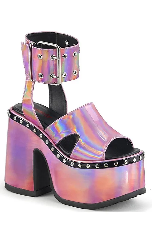 Stylish Platform Heels for Extra Height--CAMEL-102 Pink Holo Platform Slides