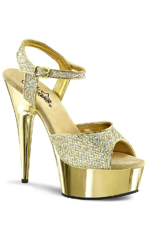 Stylish Platform Heels for Extra Height--DELIGHT-609G Gold Snakeskin Platform Heels