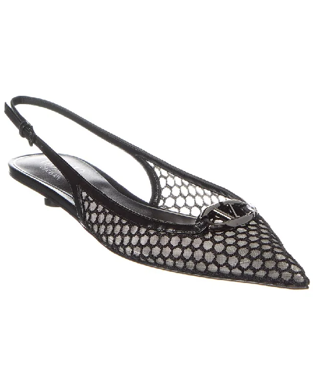 Fashionable Leather Slingback Pumps for Casual Wear--Valentino VLogo Mesh & Leather Slingback