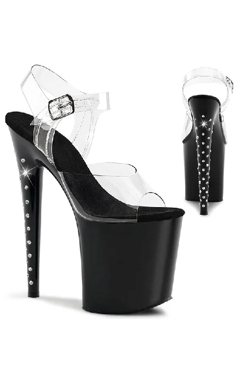 Affordable Rhinestone Pumps for a Dazzling Look---FLAMINGO-808LS Clear & Black Rhinestone Platform Heels