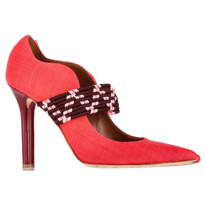 Versatile Heeled Sandals for Any Occasion---Malone Souliers Mannie Pointed-Toe Pumps in Red Raffia