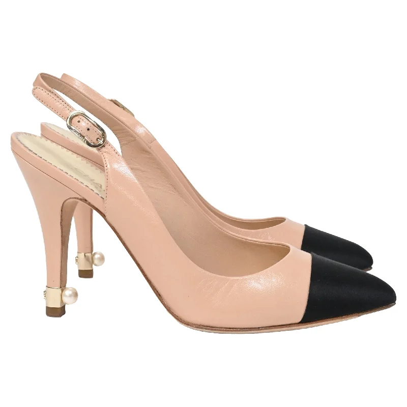 Stiletto Heel Pumps with Perfect Fit--Chanel Pointed Toe Slignback Pumps in Beige Leather-Fashionable & Classic