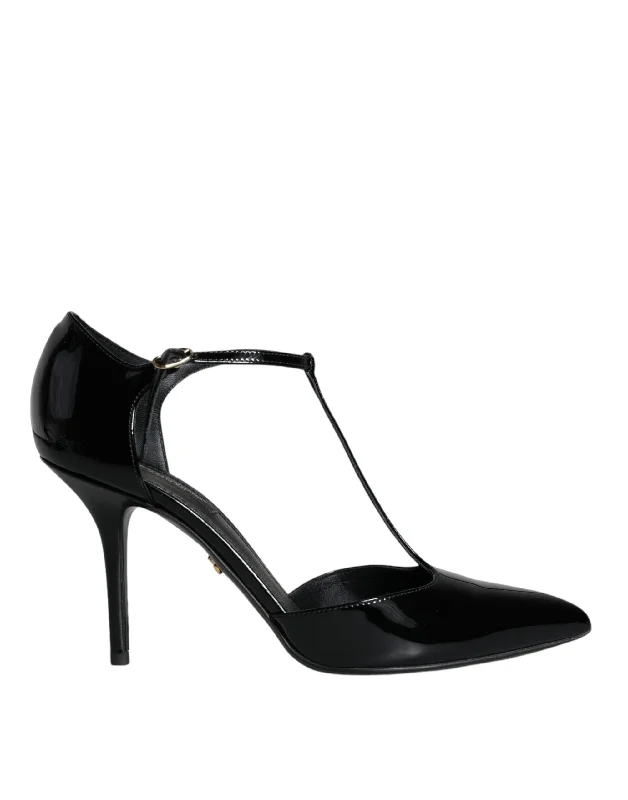 Sleek and Shiny Patent Pump Heels for a Polished Look--Dolce & Gabbana  Patent Leather T-strap Heels Pumps Women's Shoes (Pre-Owned)