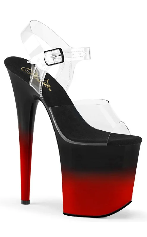 Stiletto Heel Pumps with Perfect Fit--FLAMINGO-808BR-H Clear & Black-Red Heels-Fashionable & Classic