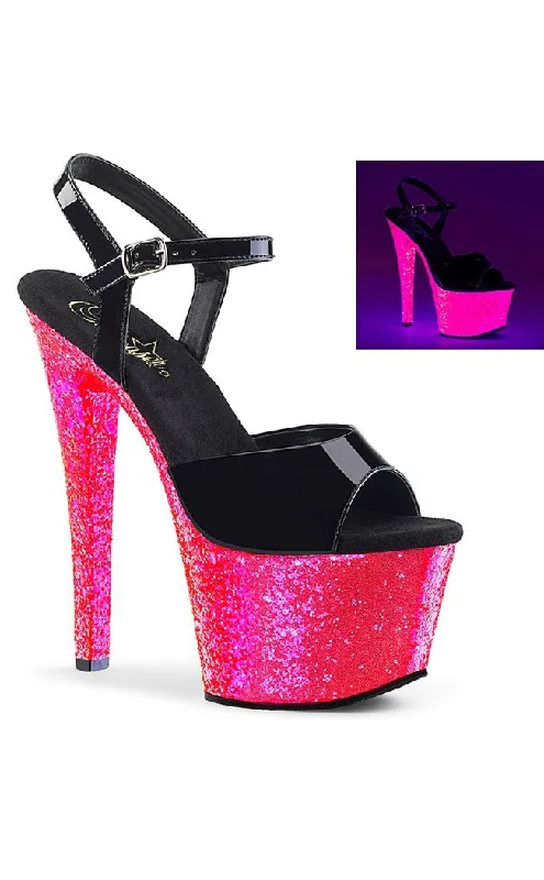 SKY-309UVLG Black & Pink Glitter Platform Heels---Trendy Glitter Heels for a Glamorous Look