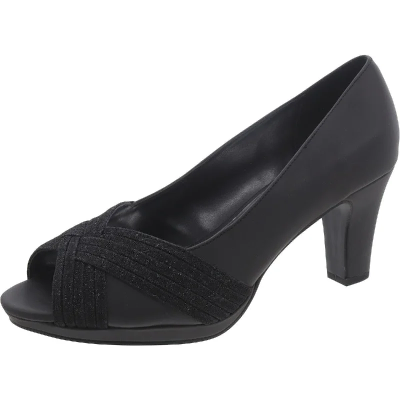 Trendy Peep Toe Platform Heels Crafted from Genuine Leather--Easy Street Womens LAVISH Peep Toe Slip On Pumps