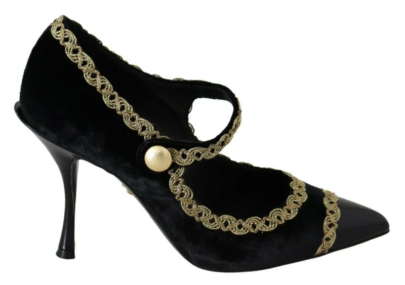 Luxurious Velvet Women's Pumps with Soft Finish---Dolce & Gabbana Elegant -Embroide  Velvet Women's Pumps