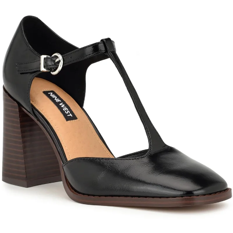 Trendy Chunky Heel Pumps for Casual Wear--Nine West Womens Janky 3 Faux Leather Dressy Mary Jane Heels