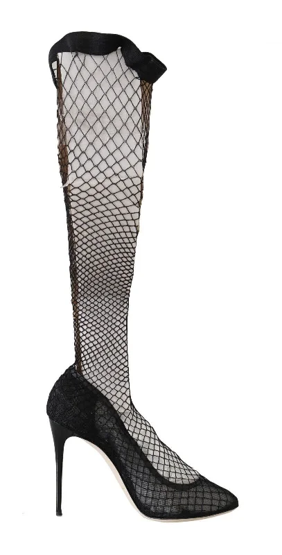 Dolce & Gabbana Elegant Netted Sock Pumps in Timeless Women's---Fashionable Kitten Heels for Date Night