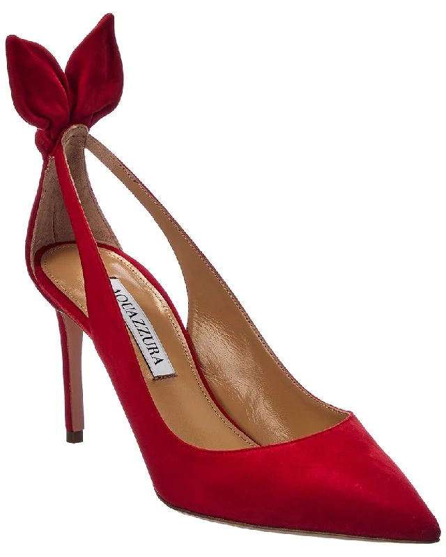 Affordable Suede Ankle Pumps for All-Day Wear--Aquazzura Bow Tie 85 Suede Pump