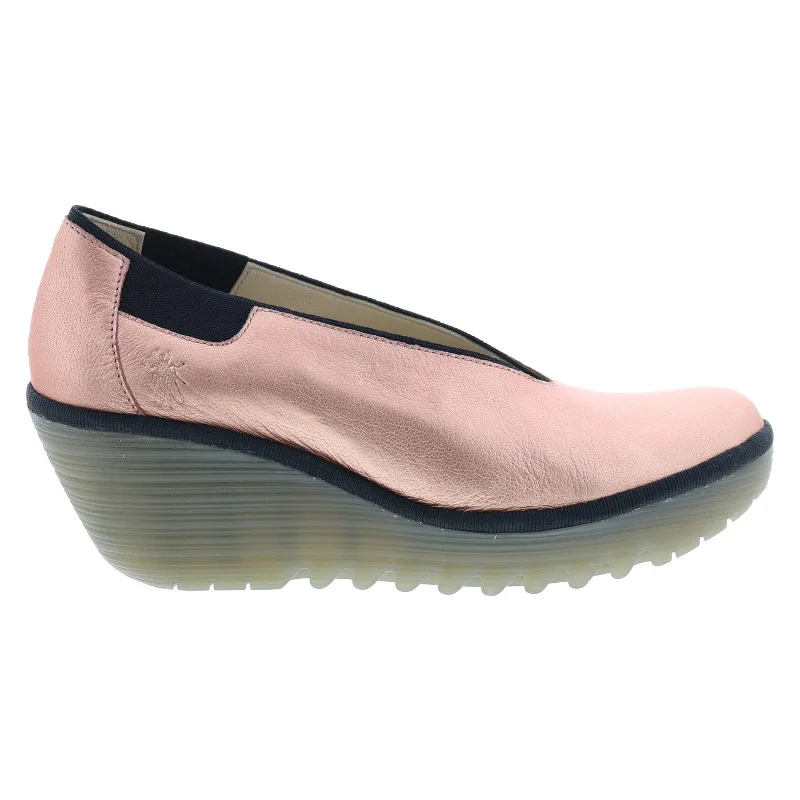 Fly London Yoza YOZA438FLY-005 Womens Pink Leather Wedges Heels Shoes---Comfortable Leather Pumps for Office and Everyday Wear