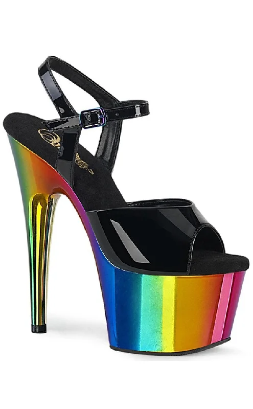 ADORE-709RC Black & Rainbow Chrome Heels---Charming Bow Pumps for a Cute and Stylish Look