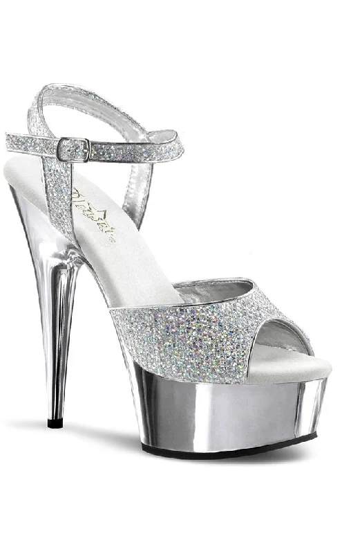 Stylish Platform Heels for Extra Height--DELIGHT-609G Silver Snakeskin Platform Heels