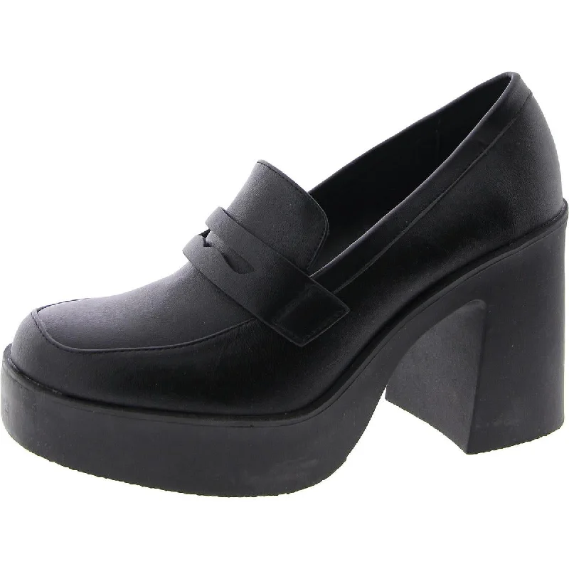 Trendy Chunky Heel Pumps for Casual Wear--Sedina Womens Faux Leather Slip On Loafer Heels