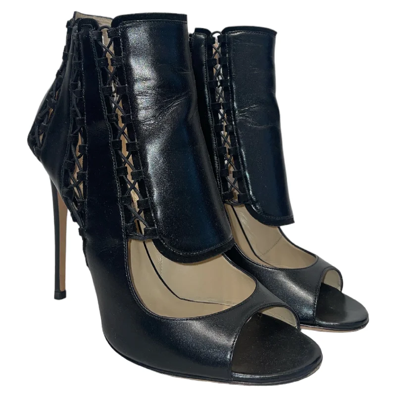 Stylish Ankle Strap Heels for Women--JIMMY CHOO/Heels/US 7.5/Leather/BLK/Ankle Strap/Hawaill Hi Top