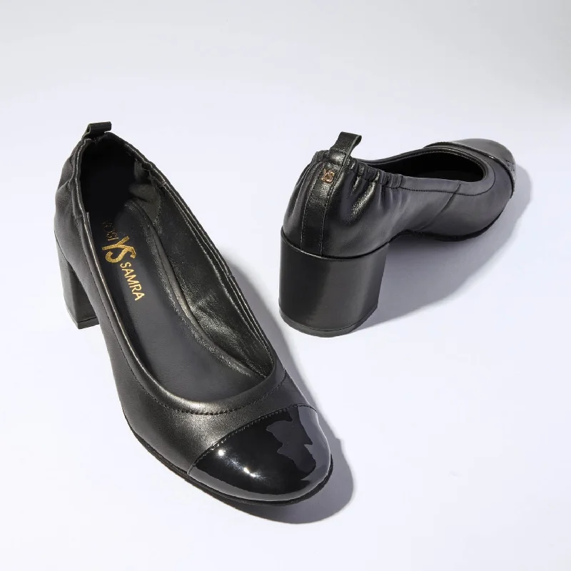 Heidi Classic Pump in Black Leather---Comfortable Leather Pumps for Office and Everyday Wear