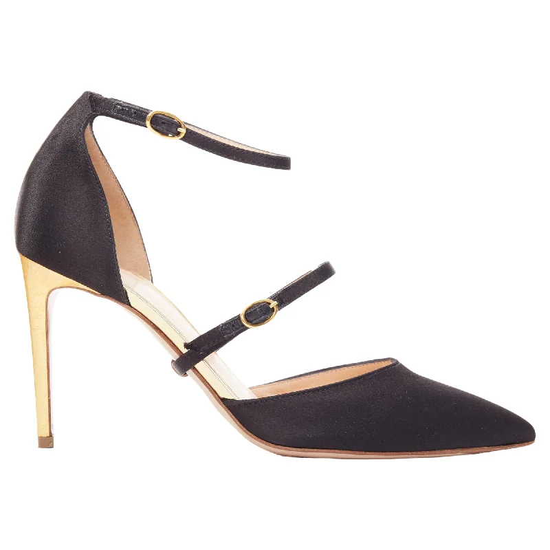 Rupert Sanderson Arletta Satin Gold Buckle Heels PumpsAffordable Satin Heels with a Luxe Touch