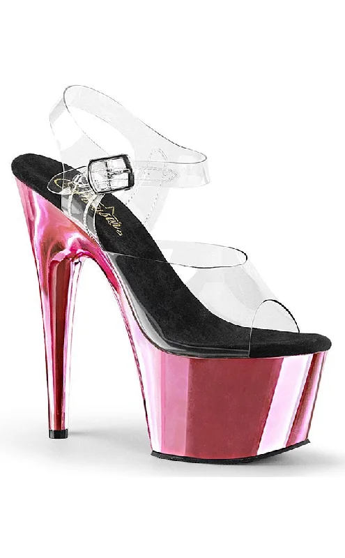 Stylish Platform Heels for Extra Height--ADORE-708 Clear & Baby Pink Chrome Platform Heels