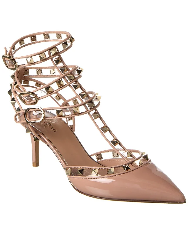 Sleek and Shiny Patent Pump Heels for a Polished Look--Valentino Rockstud Caged 65 Patent & Vinyl Ankle Strap Pump