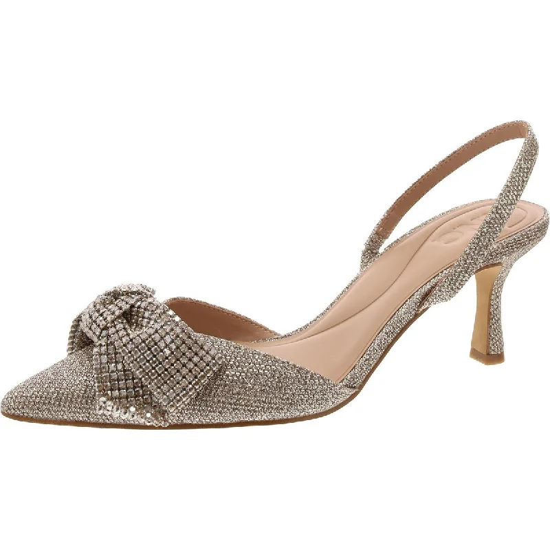 Gevira 7 Womens Glitter Bow Slingback Heels---Trendy Glitter Heels for a Glamorous Look