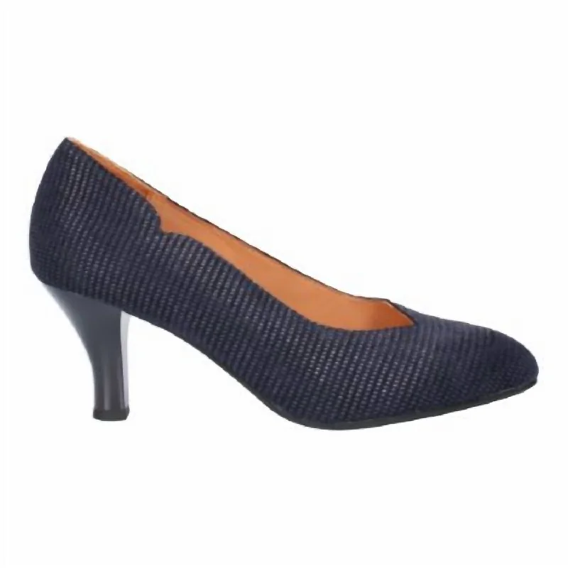 Women's Bamell Leather Pumps In Navy Raindrop---Comfortable Leather Pumps for Office and Everyday Wear