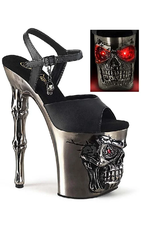 Stylish Platform Heels for Extra Height--RAPTURE-809-LT Black & Pewter Skull Platform Heels