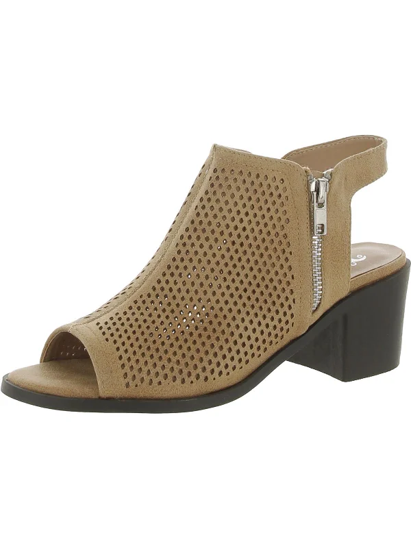 Stylish Open Toe Heels for Summer--Womens Perforated Open Toe Block Heels