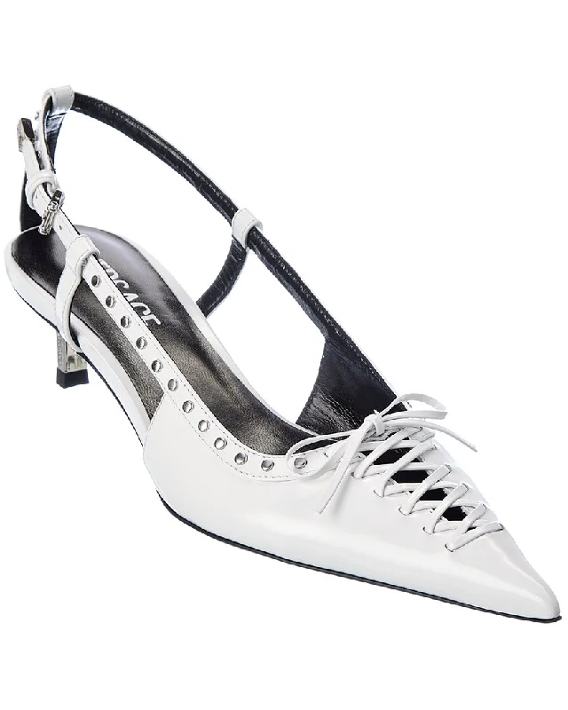 Fashionable Leather Slingback Pumps for Casual Wear--Versace Laced Pin-Point Leather Slingback Pump