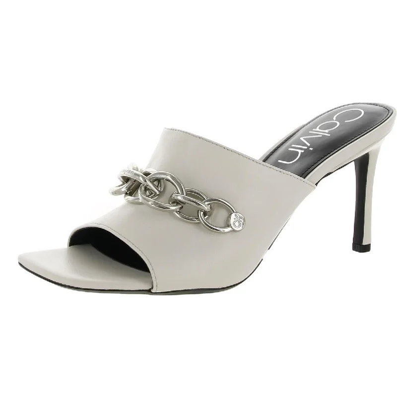 Versatile Heeled Sandals for Any Occasion---Calvin Klein Womens Halima Chain Peep-Toe Mules