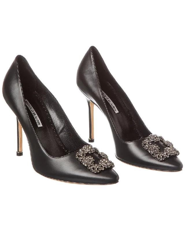 Manolo Blahnik Hangisi 105 Leather Pump (Authentic Pre-Owned)---Comfortable Leather Pumps for Office and Everyday Wear