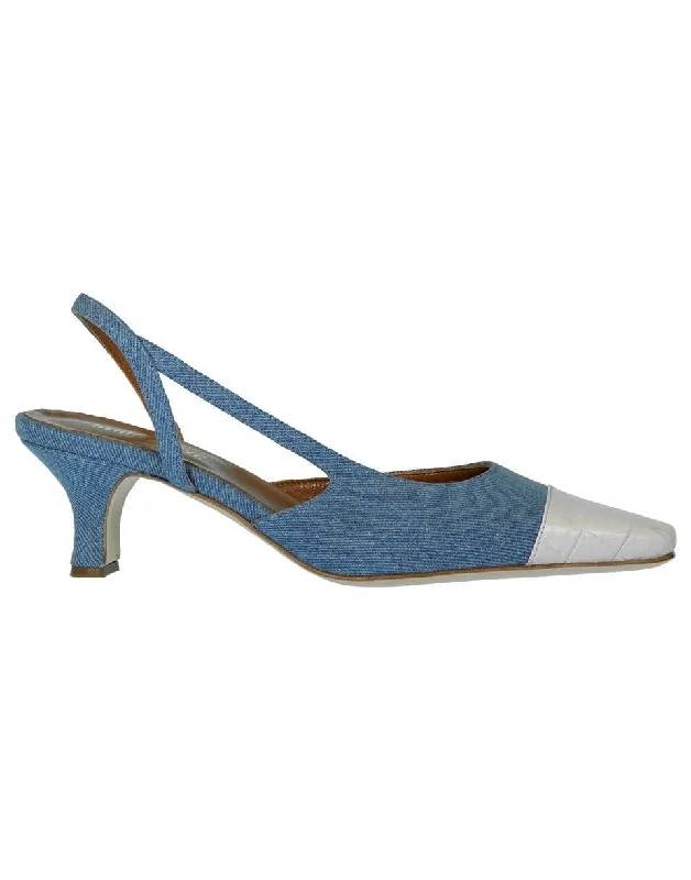 Denim Moc-Croco Slingback---Chic Denim Fabric Heels for a Unique Look