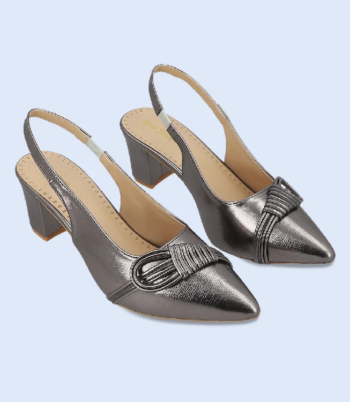 Versatile Heeled Sandals for Any Occasion---BW10095-PEWTER-Women Sling Back