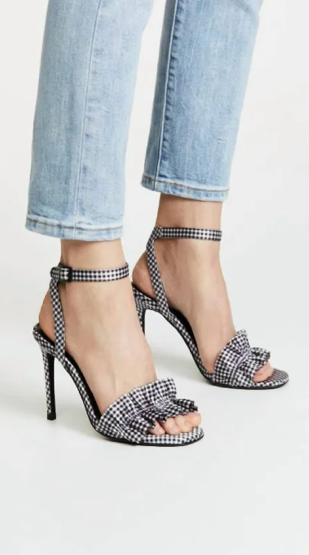 Stiletto Heel Pumps with Perfect Fit--Women's Gingham Ruffle Stiletto Heels In Black, White-Fashionable & Classic