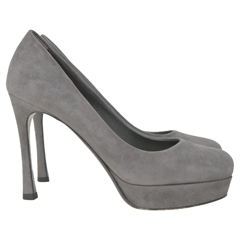 Affordable Suede Ankle Pumps for All-Day Wear--Saint Laurent Gisele Platform Pumps in Grey Suede