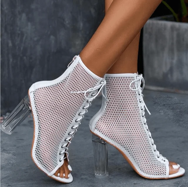 Trendy Peep Toe Platform Heels Crafted from Genuine Leather--Cross Strappy Peep Toe Shoes