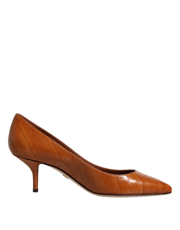 Dolce & Gabbana Brown Leather Kitten Heels Pumps Shoes---Fashionable Kitten Heels for Date Night