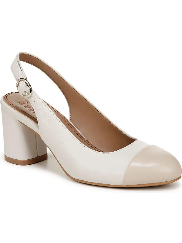 Sophie Womens Leather Round Toe Slingback Heels---Comfortable Leather Pumps for Office and Everyday Wear