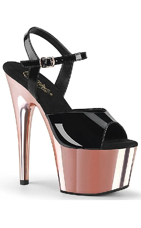 Sleek and Shiny Patent Pump Heels for a Polished Look--ADORE-709 Black Patent & Rose Gold Heels