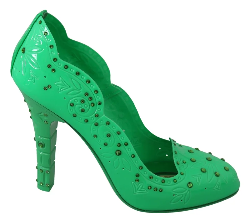 Affordable Rhinestone Pumps for a Dazzling Look---Dolce & Gabbana Enchanting Crystal Cinderella Pumps in Lush Green