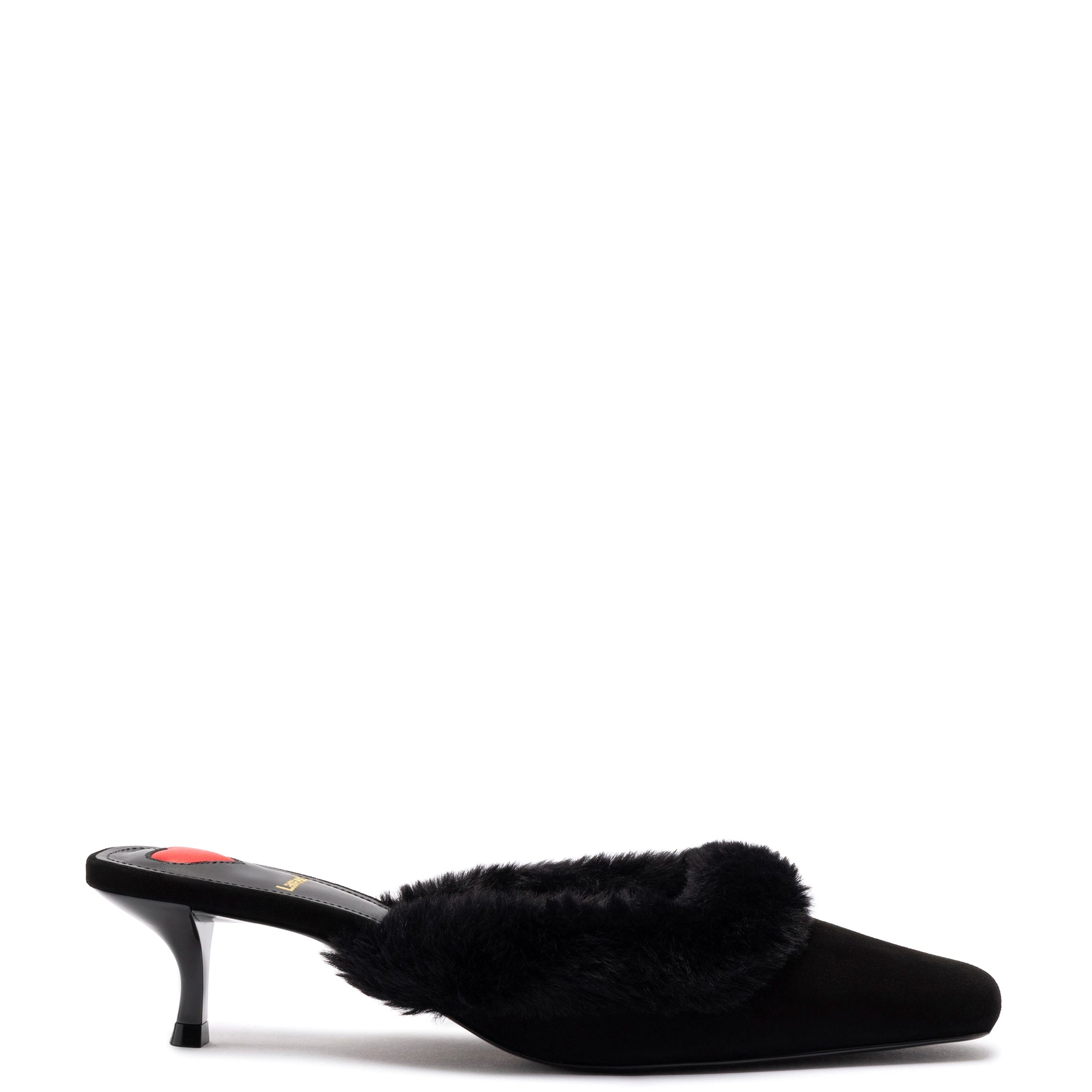 Affordable Suede Ankle Pumps for All-Day Wear--Amal Faux Fur Mule In Black Suede