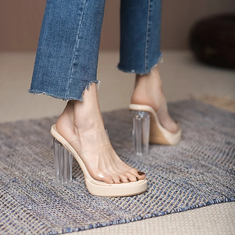 Trendy Chunky Heel Pumps for Casual Wear--Nude Cutie High Heels