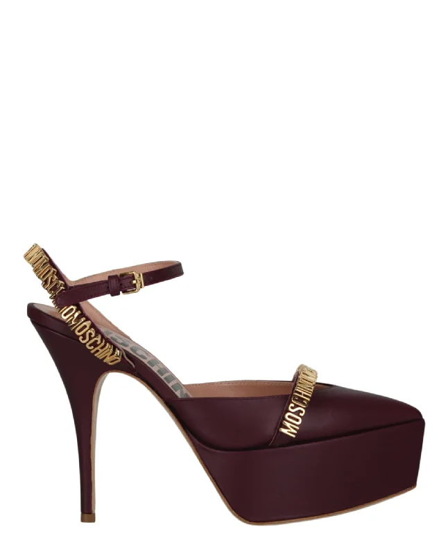 Stylish Ankle Strap Heels for Women--Moschino Womens Logo Lettering Ankle Strap Pumps