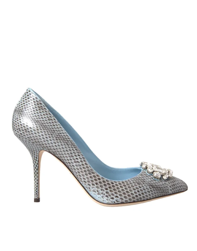 Dolce & Gabbana blue Exotic Leather Crystal Bellucci Women's Shoes---Comfortable Leather Pumps for Office and Everyday Wear