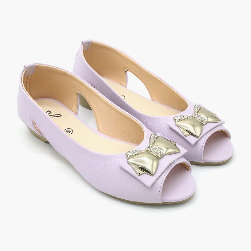 Trendy Peep Toe Platform Heels Crafted from Genuine Leather--Women's Peep Toe Pump - Purple