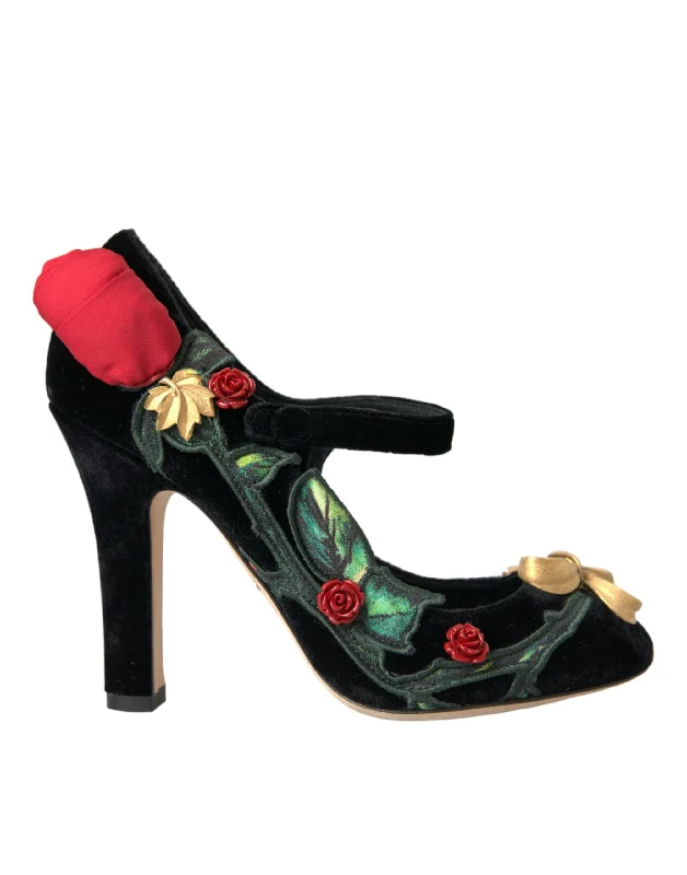 Affordable Rhinestone Pumps for a Dazzling Look---Dolce & Gabbana  Roses Crystal Brooch Mary Jane Women's Shoes