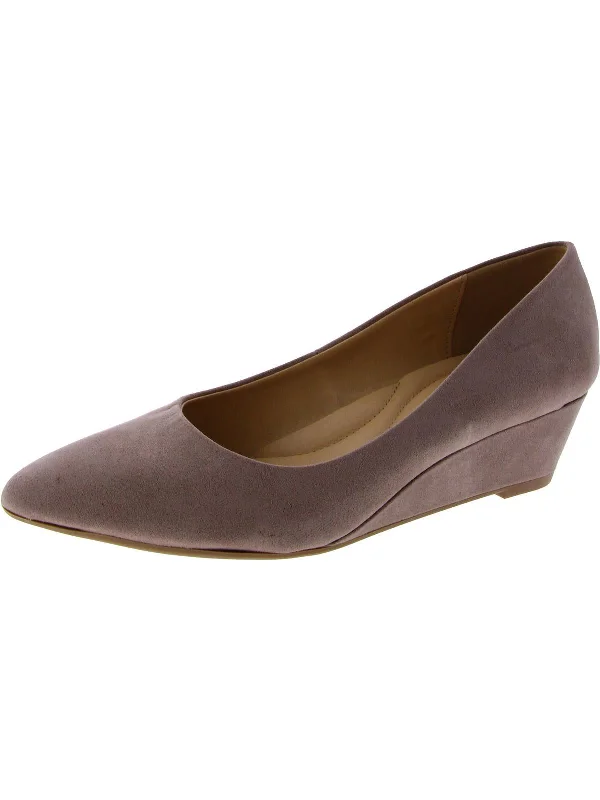 Affordable Suede Ankle Pumps for All-Day Wear--Womens Faux Suede Pointed Toe Wedge Heels