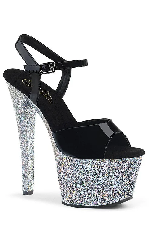 SKY-309LG Black & Silver Glitter Platform Heels---Trendy Glitter Heels for a Glamorous Look