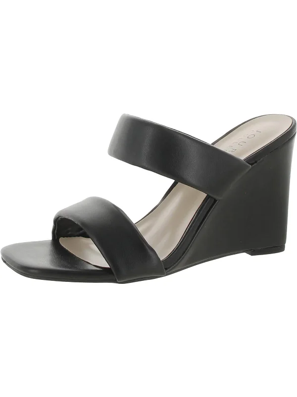 Womens Faux Leather Square Toe Wedge Heels---Durable Square Toe Block Heels for Everyday Use